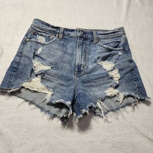 ABERCROMBIE & FITCH "Mom Short" High Waist Distressed Jean Shorts Size‎ 29/8